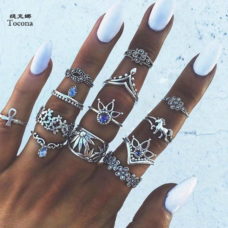 Tocona 13pcs/Set Bohemia Rings Sets