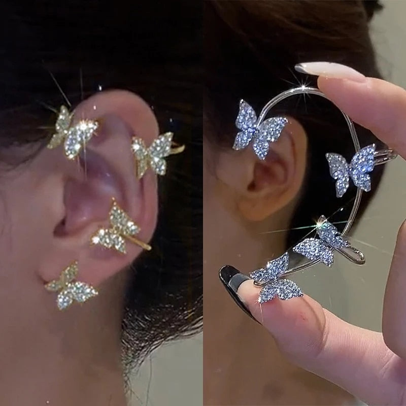 Zircon Butterfly Ear Cuff Earrings